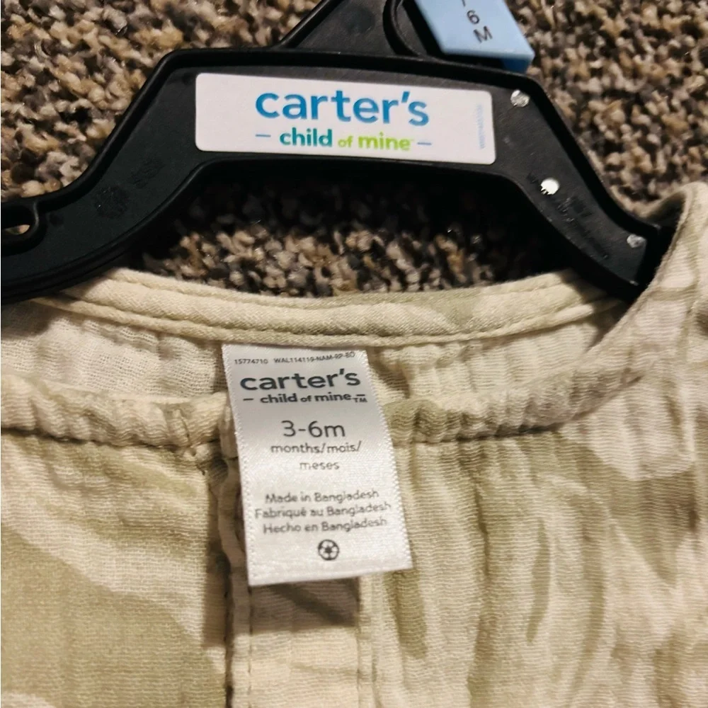 NEW! NWT Carter's Sleeveless Romper Foliage Leaf Pattern Muslin 3-6mo Outfit